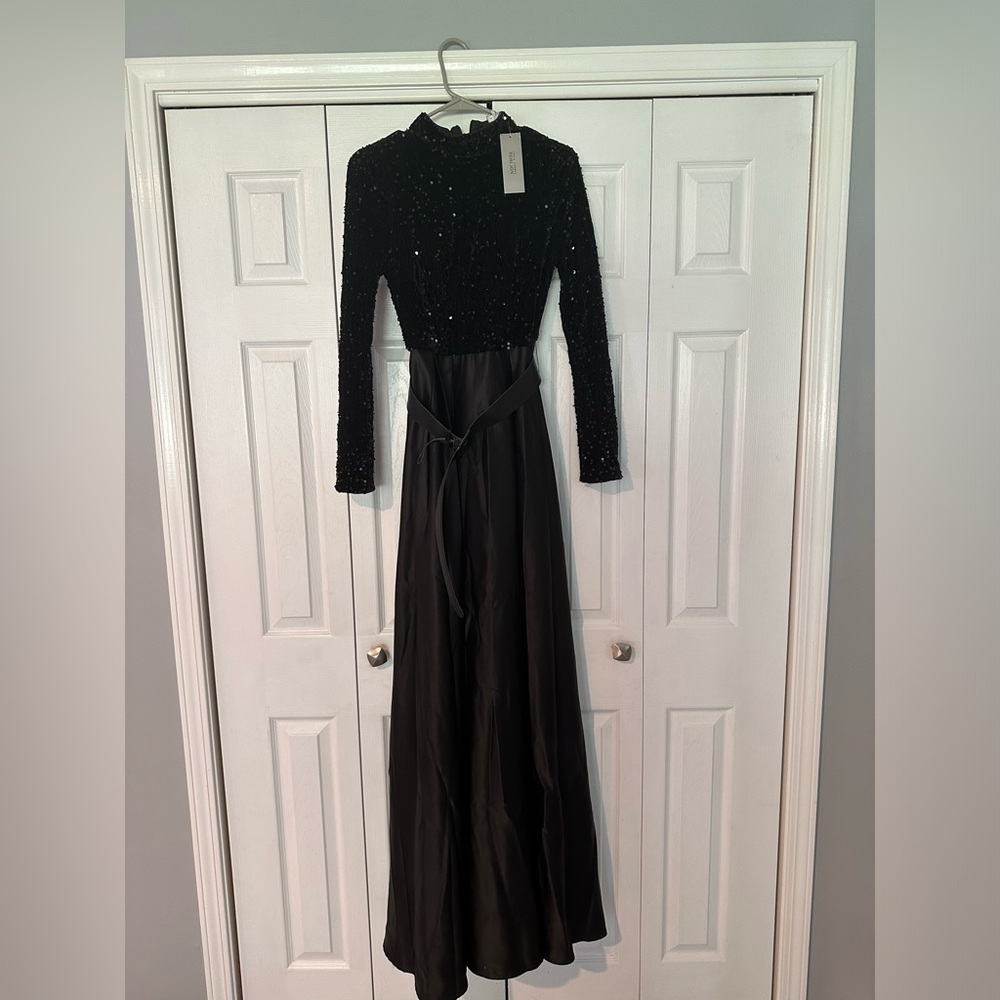 NWT Rickie Freeman Teri Jon black sequin gown dress sz 2 Taffeta/velvet